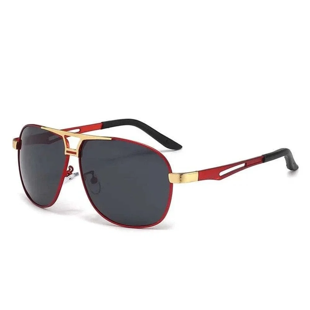 Mens Aviator Sunglasses Red Gold‎ Frame Dark Lens Metal Full Rim Polarized Gafas